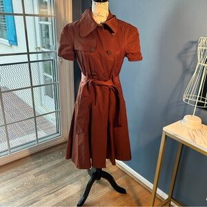 bebe Cognac Satin Full Skirt Trench Coat dress